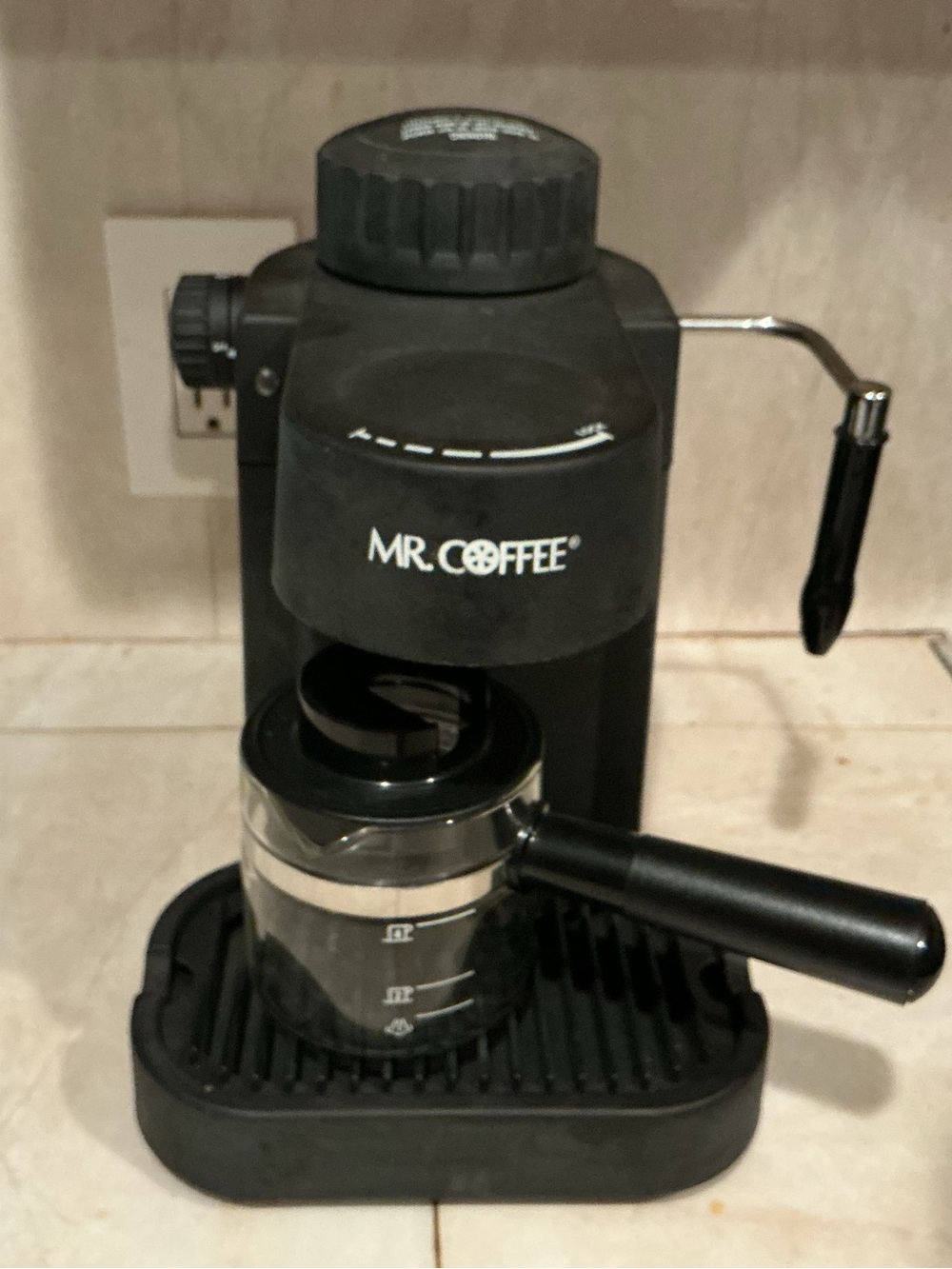 Mr. Coffee Black Espresso Maker with Steam Wand and Glass Carafe